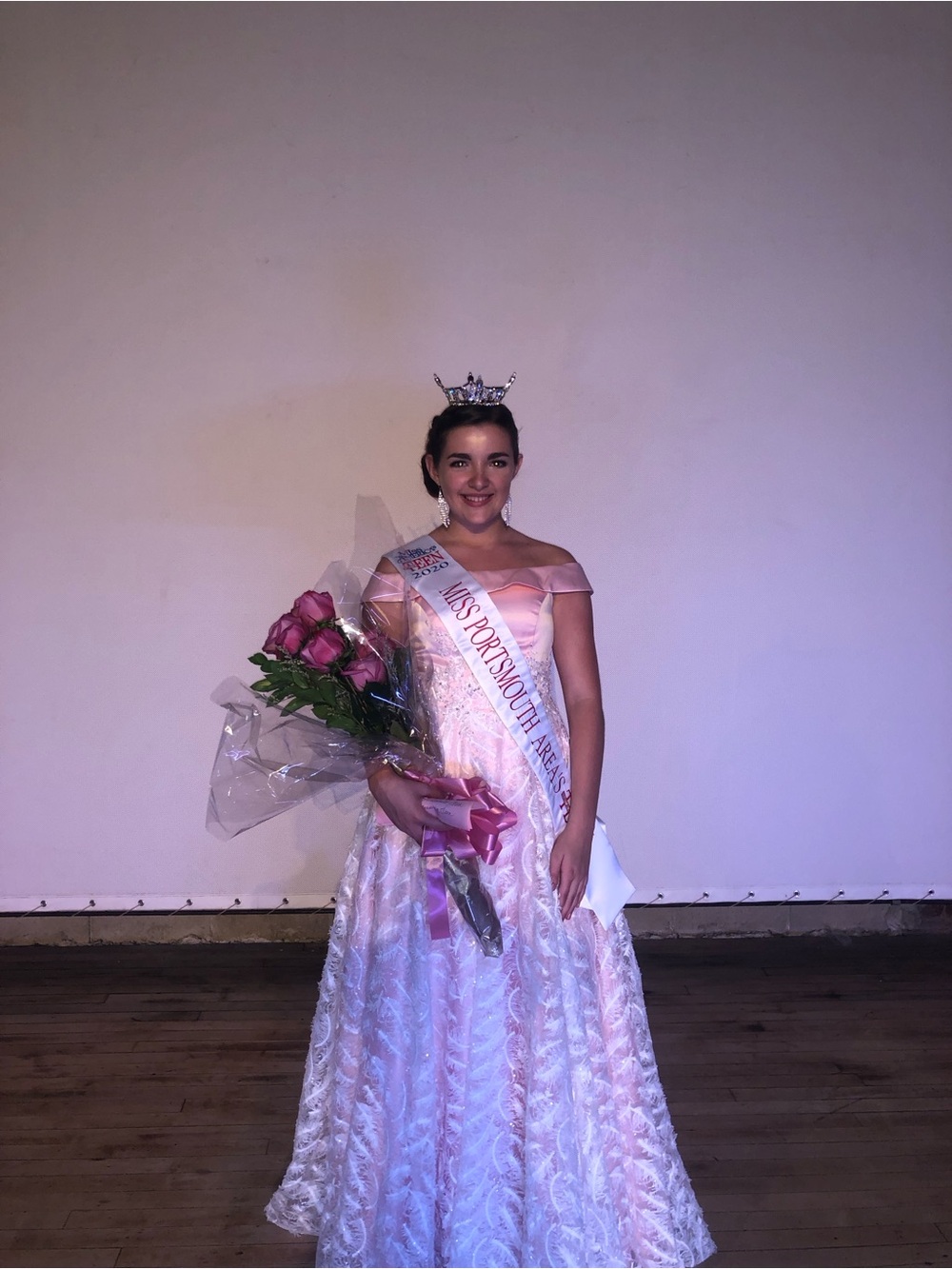 Dave & Johnny Light Pink Off-Shoulder Pageant Gown with Crown